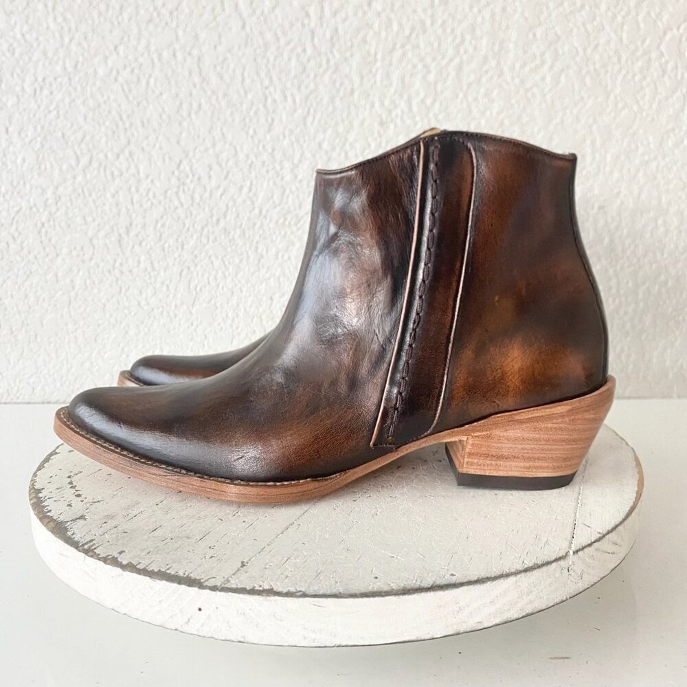 Womens Western Cowboy Ankle Boots 7.5 Brown Cowgirl Short Ankle Boot Pointed Toe - Picture 4 of 11